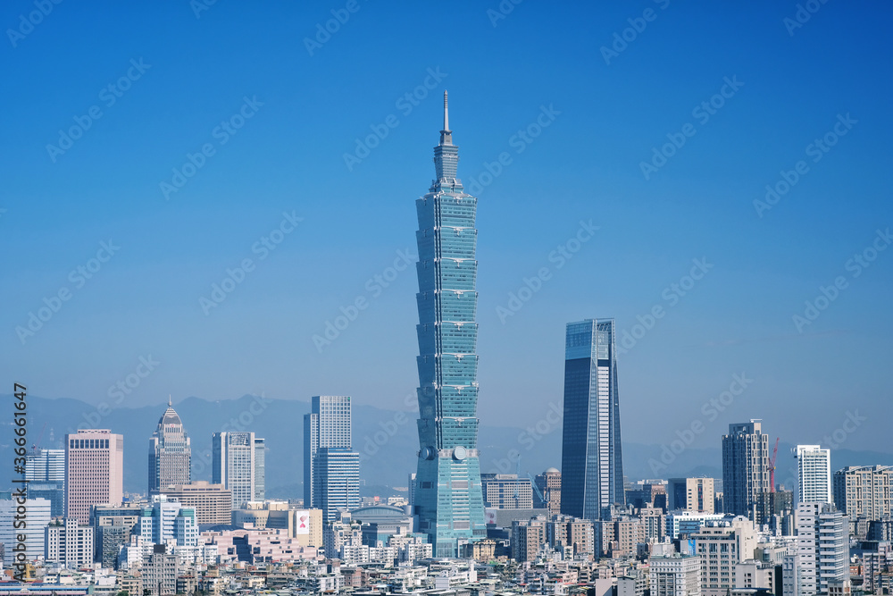 Taipei, Taiwan - Jan 16, 2018: Taipei is a capital city of Taiwan. Asia business concept image, panoramic modern cityscape building bird’s eye view, shot in Taipei, Taiwan.