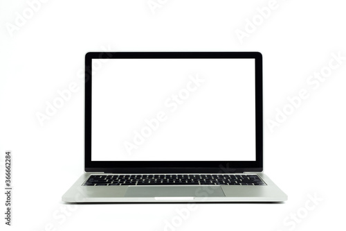 mock up Computer laptop screen with blank white screen isolated on white background, with clipping path