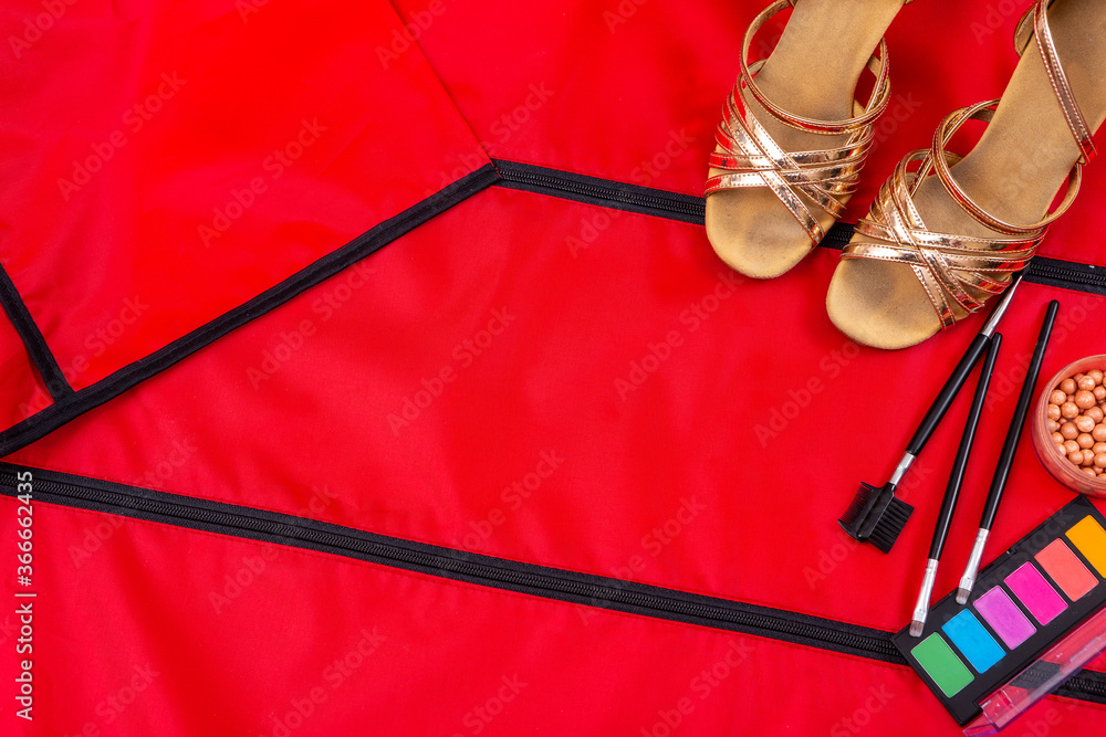 Happy dancer day. Ballroom dance accessories. Set for dance competition.  Red background. Flat lay composition, promotional banner, Design template  for advertising poster. Stock Photo | Adobe Stock