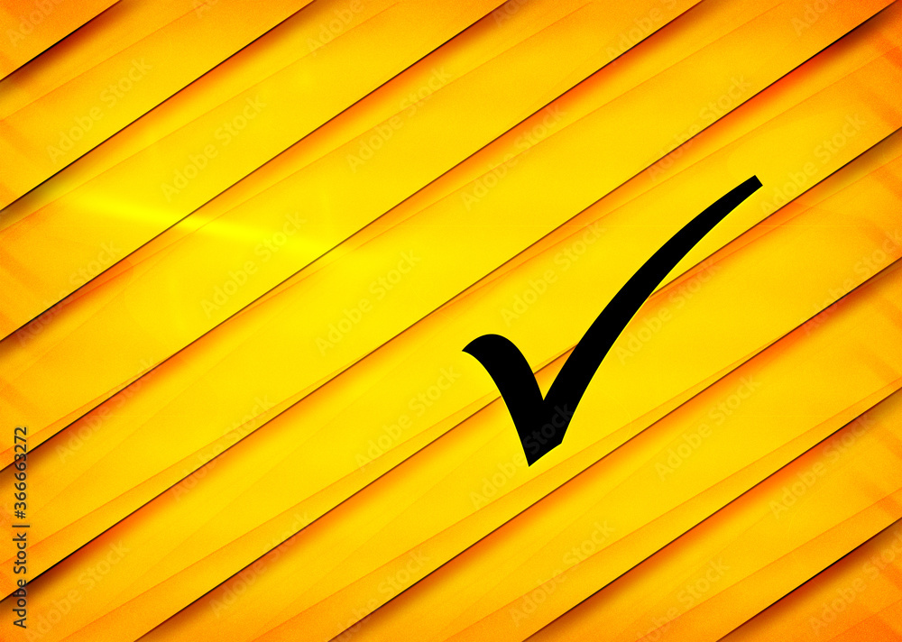 Foto Checkmark icon diagonal wood pattern yellow background illustration