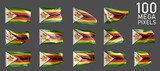 many different images of Zimbabwe flag isolated on grey background - 3D illustration of object