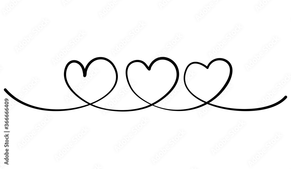 Hand drawn Continuous line drawing of hearts. Wedding, love and relationships background. Doodle vector illustration.
