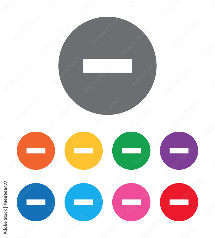 Minus icon flat design round button set illustration Minus icon flat design round button set illustration
