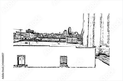 Building view with landmark of Abilene is a city in Taylor and Jones counties in Texas, United States. Hand drawn sketch illustration in vector. photo