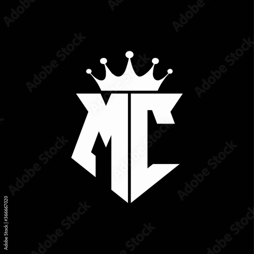 mc logo monogram shield shape with crown design template