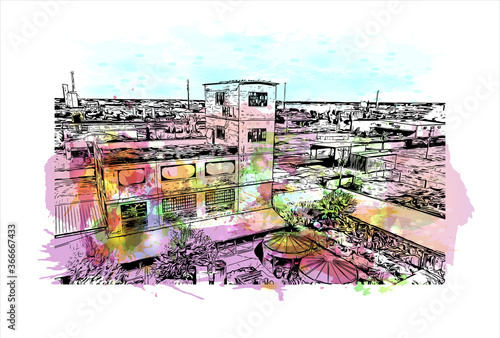 Building view with landmark of Abilene is a city in Taylor and Jones counties in Texas, United States. Watercolor splash with hand drawn sketch illustration in vector. photo