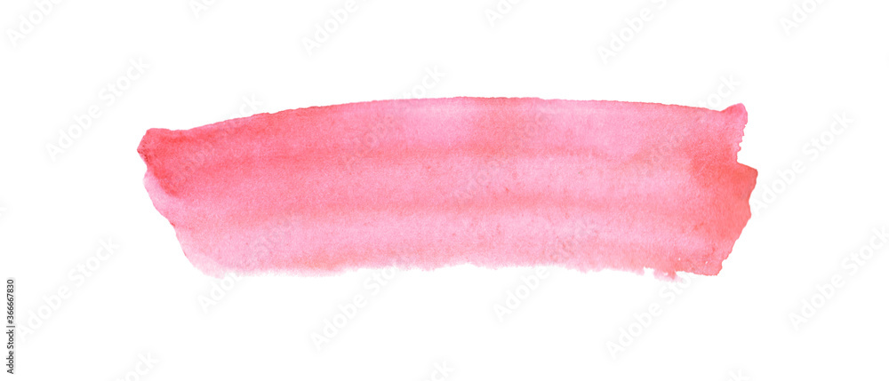 Abstract aquarelle color wet brush paint stroke striped element for print. Colorful watercolor pink red hand drawn paper texture isolated stain on white background for text design, web