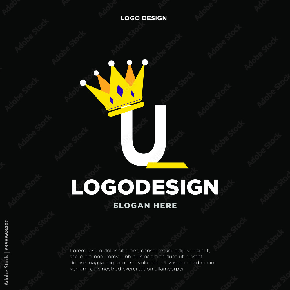 Obraz premium Elegant letter U with crown logo design vector. Luxury queen logo design