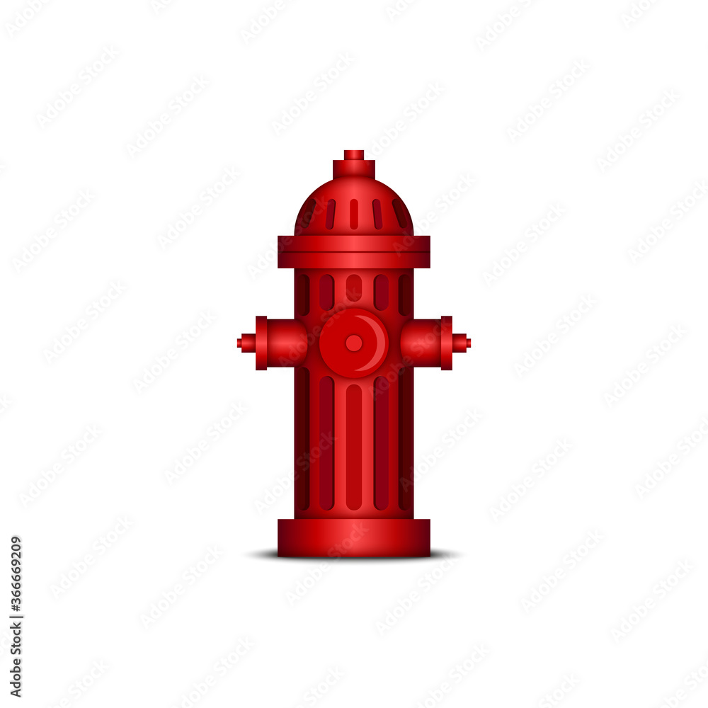 Photography Red fire hydrant realistic 3d vector model, isolated object on white background, fire extinguishing device
