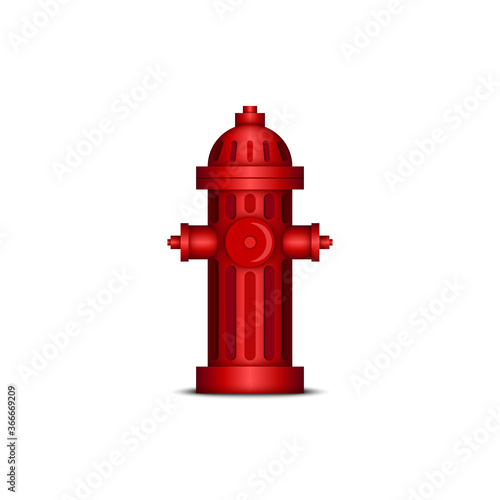 Red fire hydrant realistic 3d vector model, isolated object on white background, fire extinguishing device.