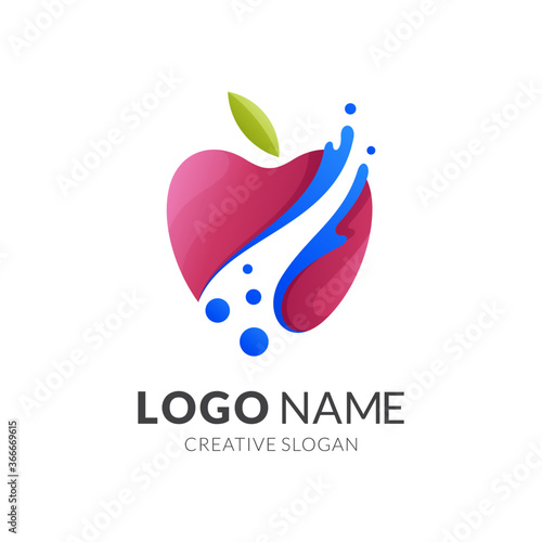 apple and water logo template, modern 3d logo style in gradient red and blue color