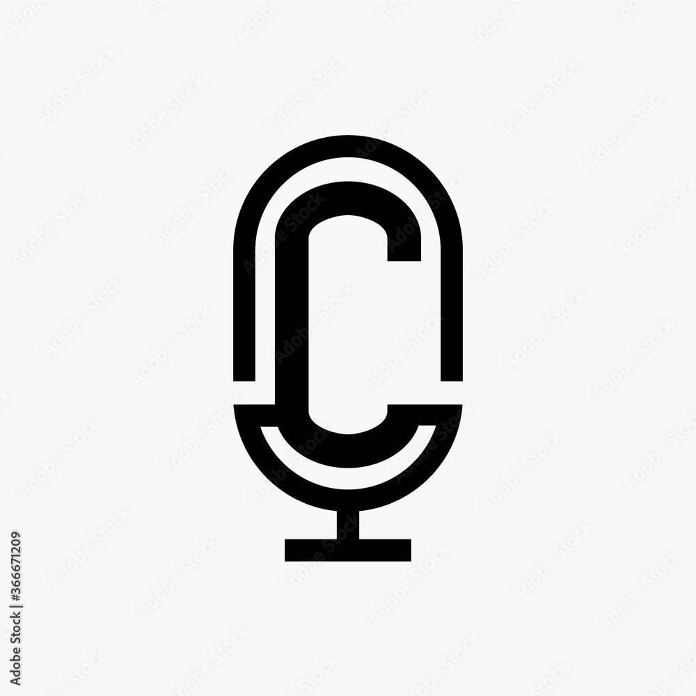 C initial podcast logo monogram with microphone shape