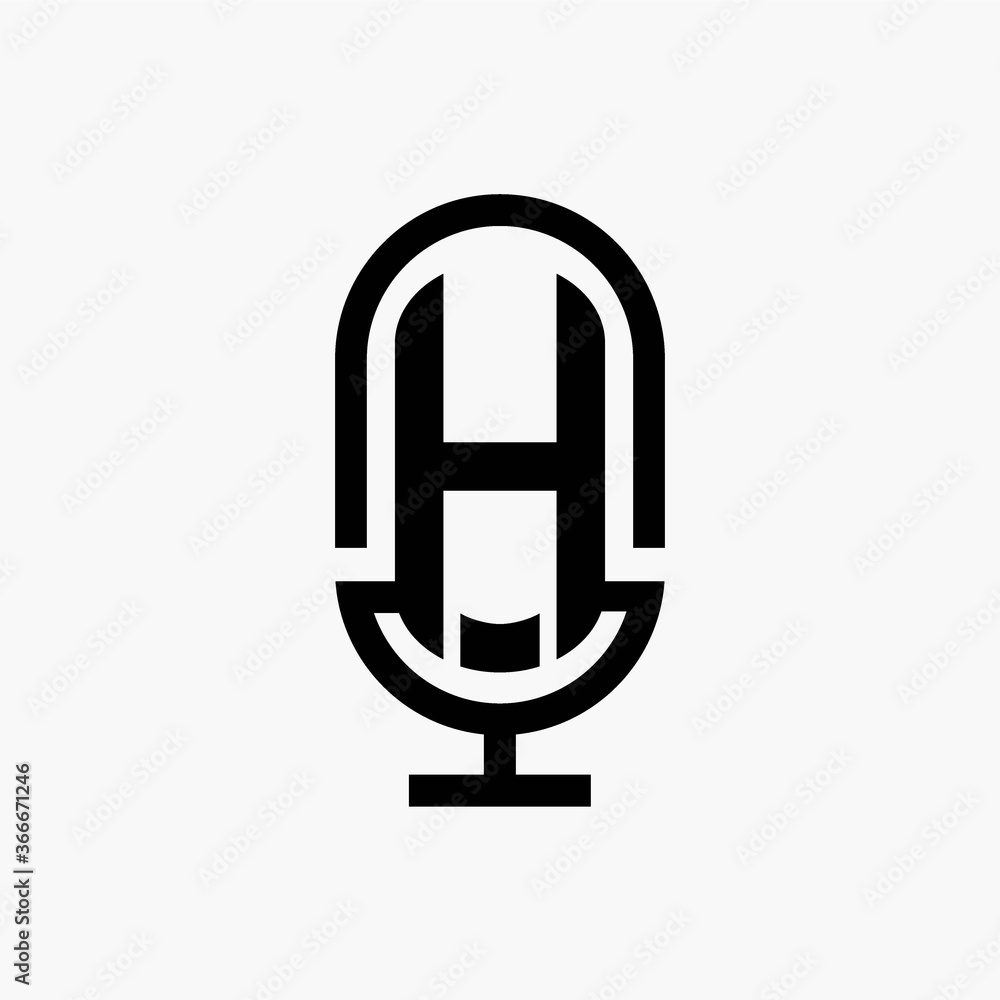 H initial podcast logo monogram with microphone shape H initial podcast logo monogram with microphone shape