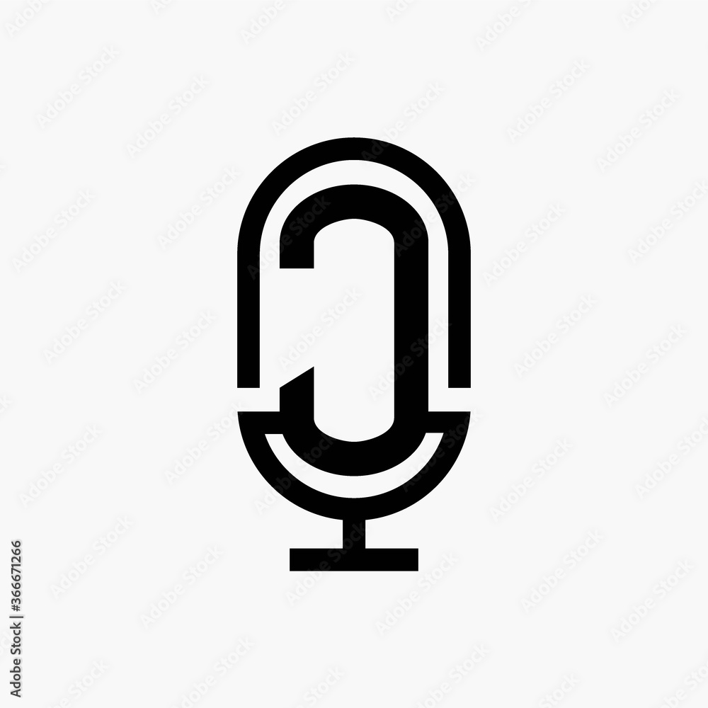 J initial podcast logo monogram with microphone shape J initial podcast logo monogram with microphone shape