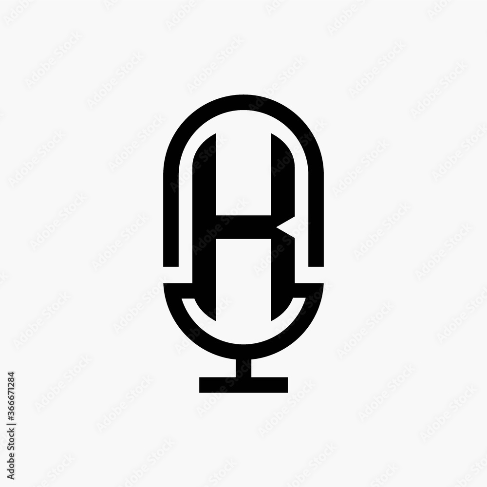 K initial podcast logo monogram with microphone shape K initial podcast logo monogram with microphone shape