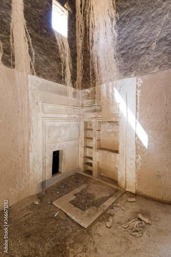 Abandoned houses in the traditional construction of Arabic adobe architecture in Qusur al Muqbil near Riyadh in Saudi Arabia photo