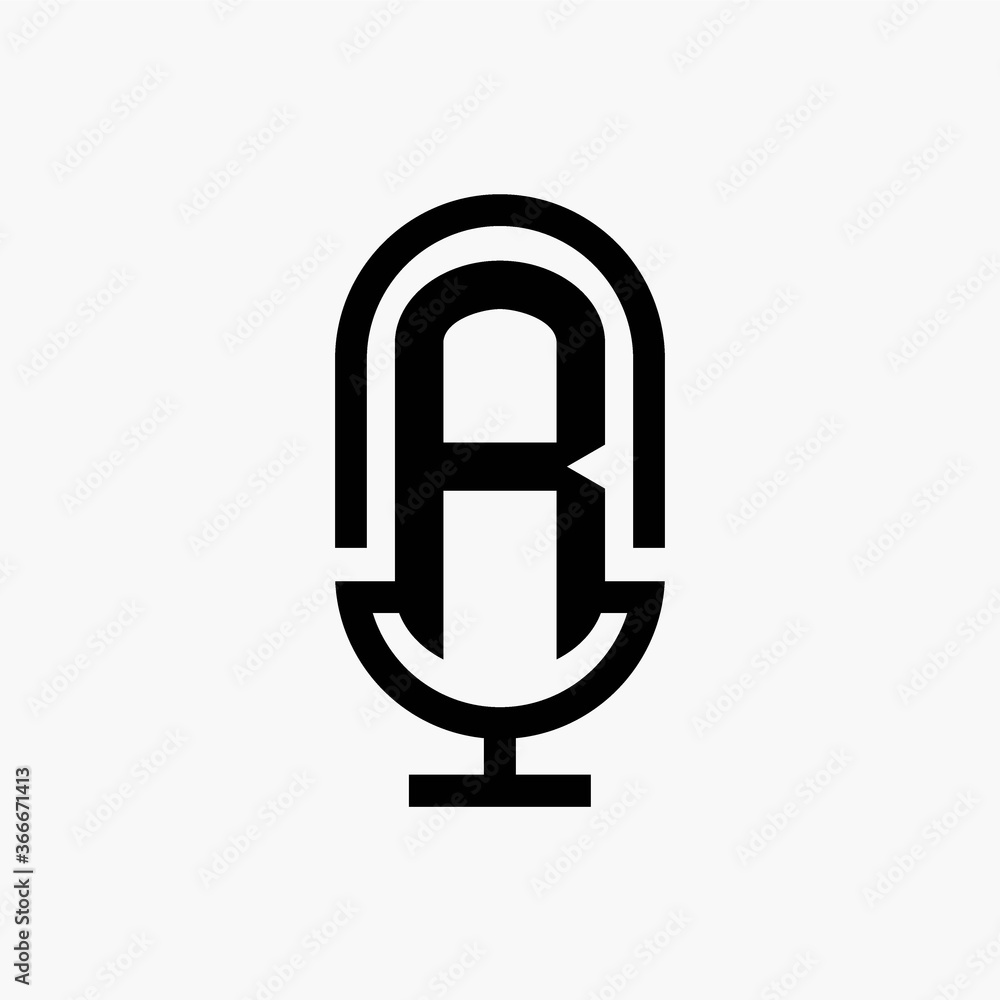 R initial podcast logo monogram with microphone shape R initial podcast logo monogram with microphone shape