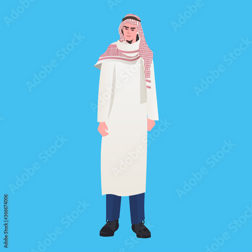 arabic businessman in traditional clothes arab male cartoon character standing pose full length vector illustration