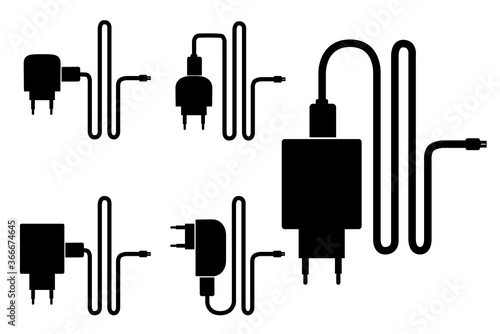 Vector Silhouette of Smartphone Charger, Isolated on White

