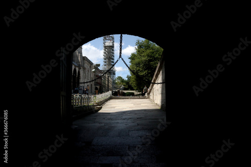 Fototapeta Naklejka Na Ścianę i Meble -  View through the Sultan Gate to the side entrance of the Blue Mosque in Istanbul,