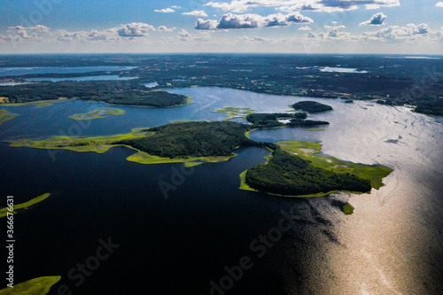 Top view of the Snudy and Strusto lakes in the Braslav lakes National Park, the most beautiful lakes in Belarus.Belarus photo