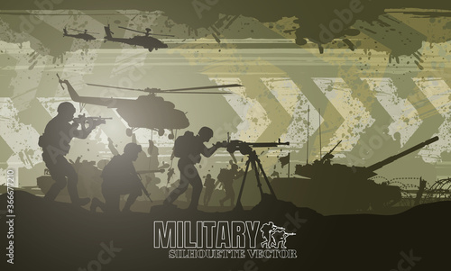 Military vector illustration, Army background, soldiers silhouettes, Happy veterans day .