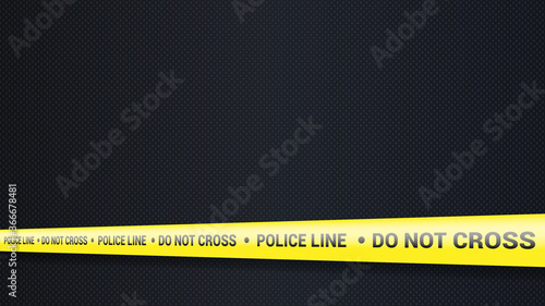 Police tape, crime danger line. Caution police lines isolated. Warning tapes. Set of yellow warning ribbons. Vector illustration on carbon background.