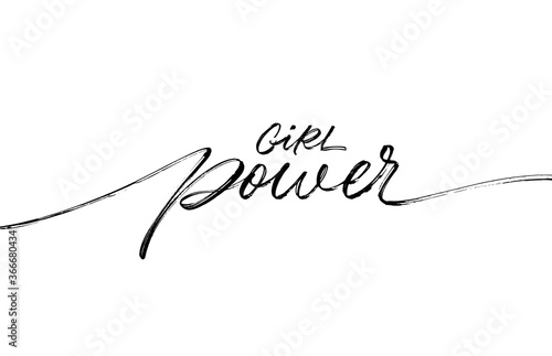 Girl Power ink pen vector lettering. Feminism slogan with hand drawn lettering girl power. Woman motivational slogan. Vector calligraphic illustration of feminist movement. Modern design for t shirt