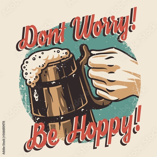 T-shirt colored print with beer mug with foam
