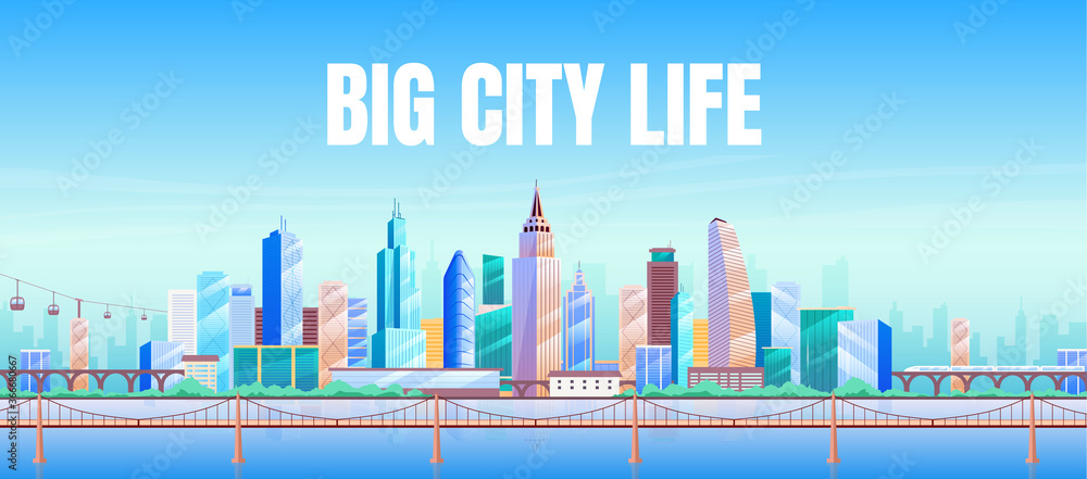 Big city life banner flat vector template