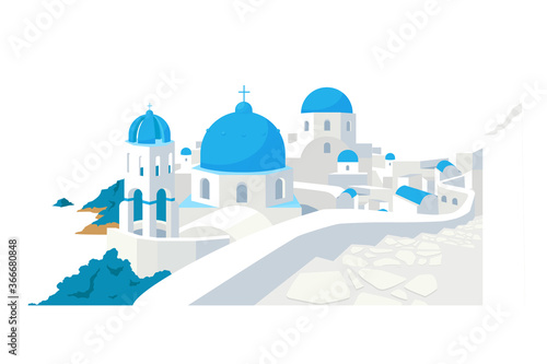 Santorini buildings flat color vector object