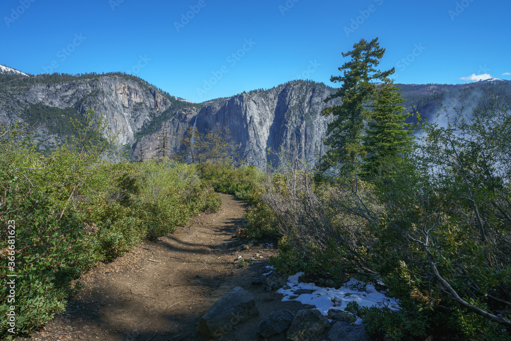hiking the four mile trail in yosemite national park in california, usa hiking the four mile trail in yosemite national park in california, usa
