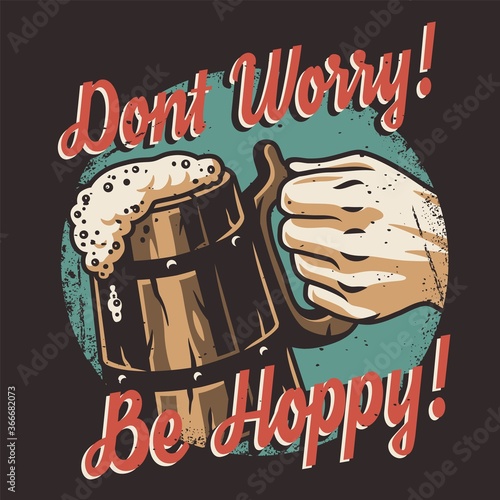 T-shirt colored print with beer mug with foam