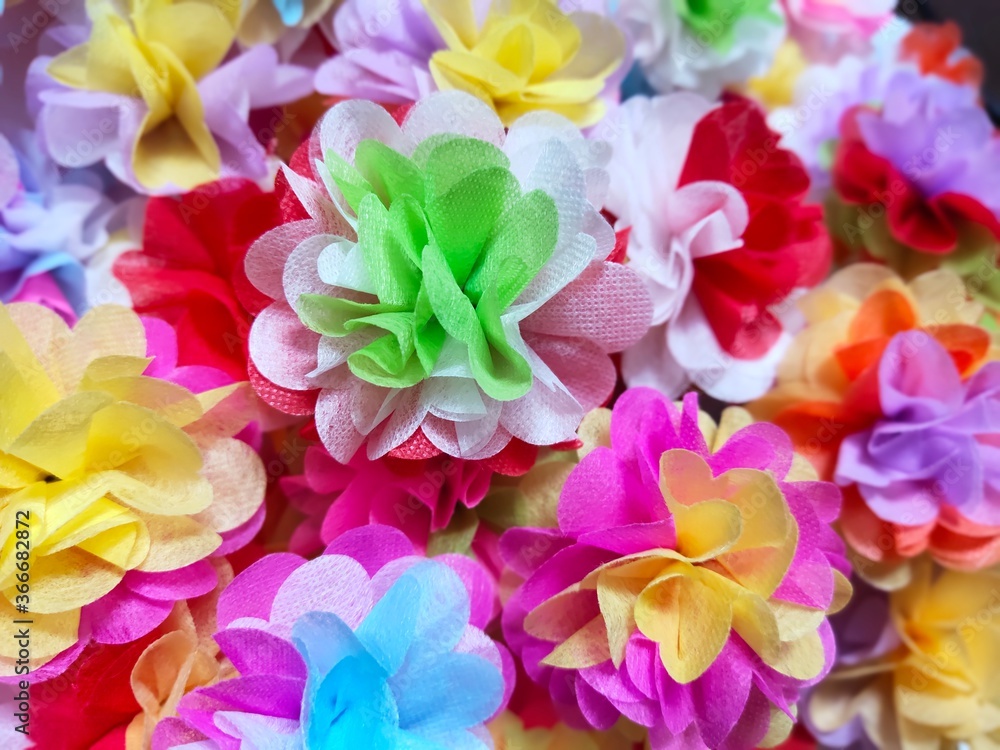 Colorful fake flowers made from mulberry paper Colorful fake flowers made from mulberry paper