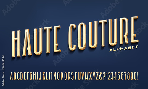 A Tall Condensed Font with Subtle But Unique Styling Features; This Alphabet and Color Scheme Convey an Elegant High Fashion Look. "Haute Couture" is French for "High Fashion."