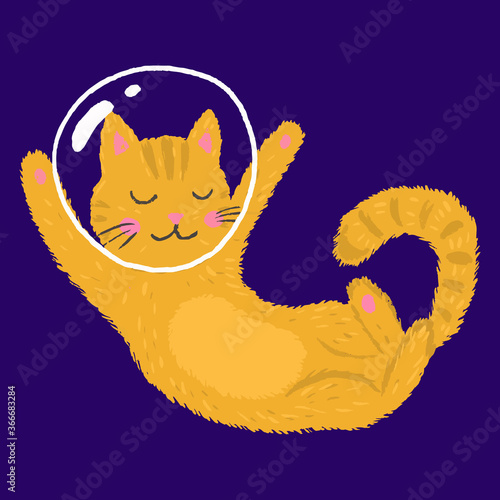 Cute funny cat astronaut in space. Print for kids t-shirts and clothes.