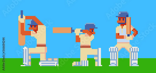 Baseball player character with a bat  isolated vector illustration. Baseball american sport pixel art style. Design for logo and app. Game assets 8-bit. © thepolovinkin