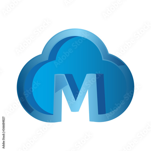 Digital Tech Cloud Logo design with initial letter M sign Vector Illustrations