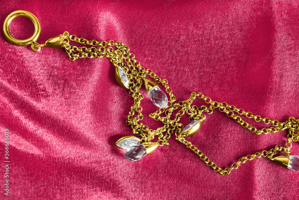 Necklace on pink silk Necklace on pink silk