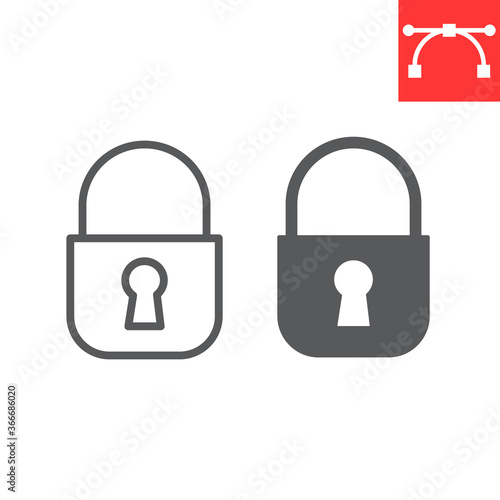 Lock line and glyph icon, ui and button, padlock sign vector graphics, editable stroke linear icon, eps 10.