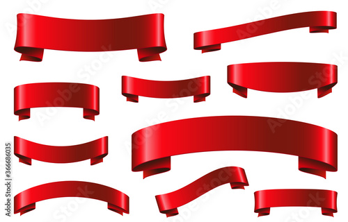 Red ribbon set in  realistic style isolated on white background.