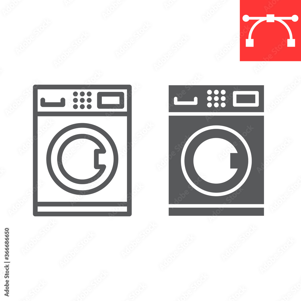 Self service laundry line and glyph icon, dry cleaning and wash, washing machine sign vector graphics, editable stroke linear icon, eps 10. Self service laundry line and glyph icon, dry cleaning and wash, washing machine sign vector graphics, editable stroke linear icon, eps 10.