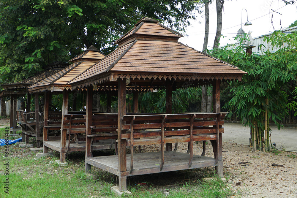 Exterior architecture and design of Traditional Thai style wooden pavilion house Exterior architecture and design of Traditional Thai style wooden pavilion house