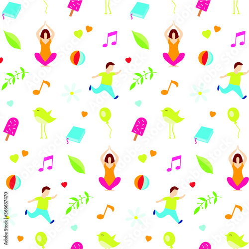 Healthy lifestyle funny seamless pattern
