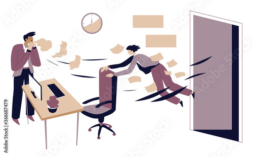 Boss sacking office worker, jobless character dismissal vector