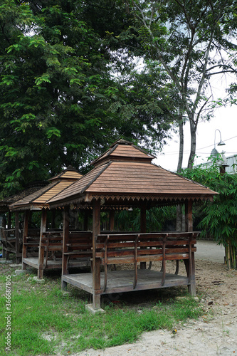 Exterior architecture and design of Traditional Thai style wooden pavilion house