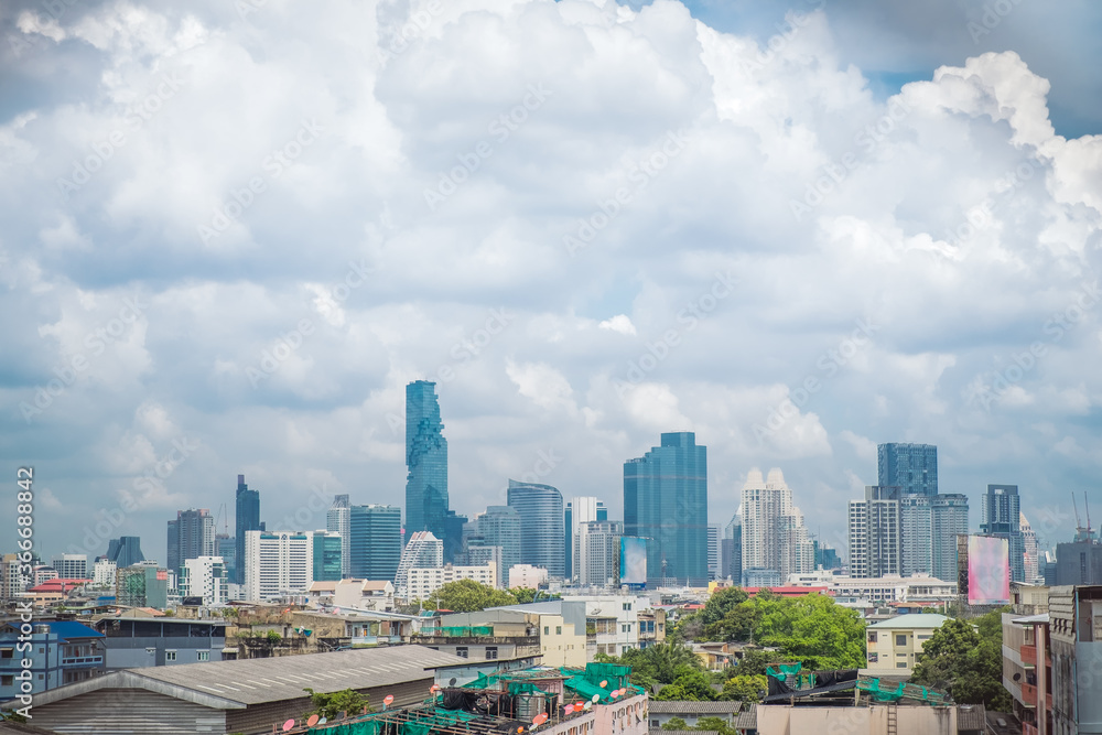 Aerial view of cityscape modern office building and living place in Bangkok, Thailand.