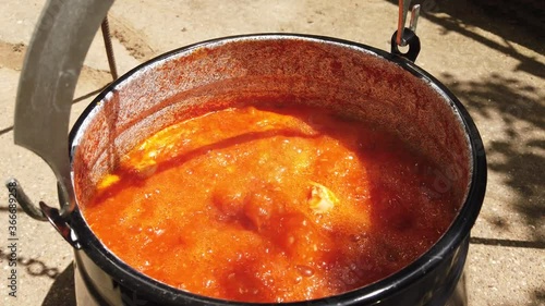 Hungarien fish soup with paprika,onuion and fish. photo