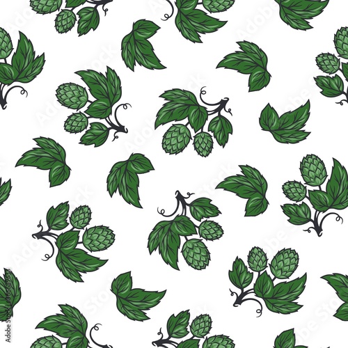 Colored seamless pattern of craft beer hop seed