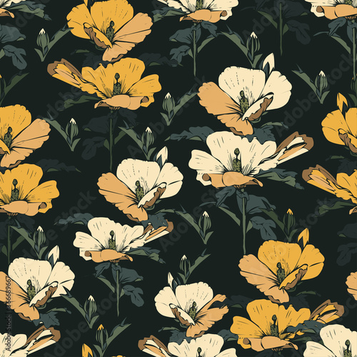 Seamless vector pattern with blooming flowers for your projects